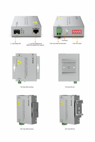 CTS SRC-3002SFP-BT  1 x 100/1000Base-X SFP to 1 x 10/100/1000Base-T RJ-45 with IEEE 802.3af/at/bt PoE Injector Rugged Media Converter